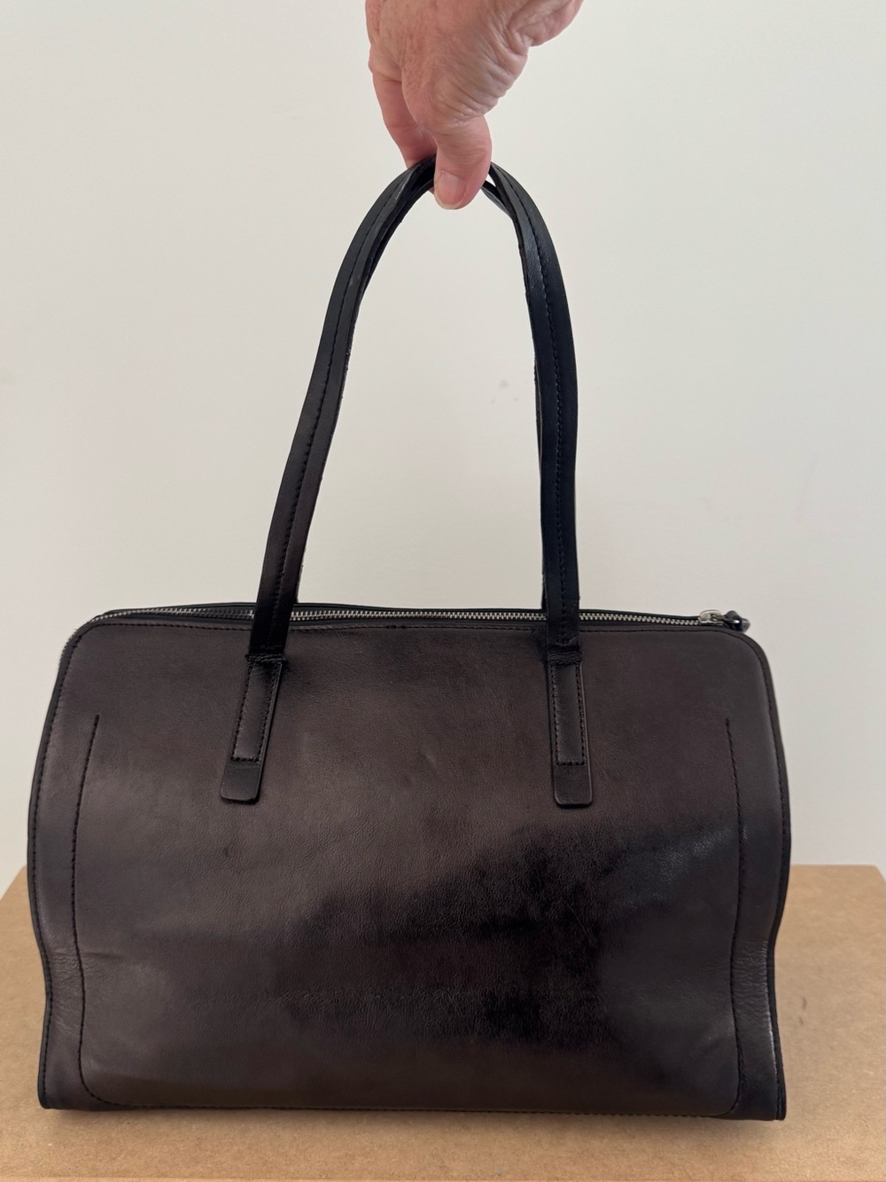 Banana Republic Black Leather Structured Satchel Barrel Shoulder Bag Minimalist